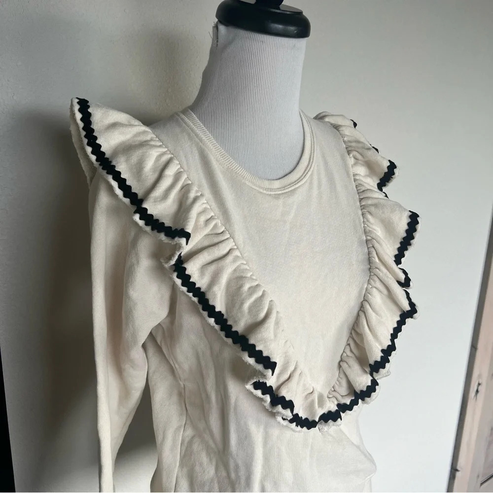 THE GREAT. The Shrunken Ruffle Sweatshirt Washed White Casual Women’s XS - Picture 5 of 10